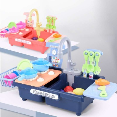 Kids Kitchen Play Sink Dishes Toys Electric Dishwasher Playing Sink Toy With Running Water Play House Pretend Role Play