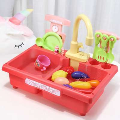 Pretend Play Kitchen Toys Plastic Simulation Electric Dishwasher Sink Toy With Cooking Set For Girls Child Gifts-Pink